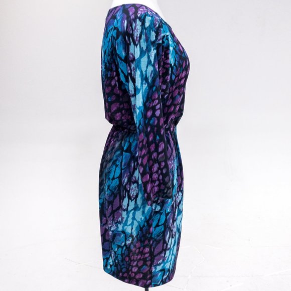 Vintage Y2K S Watercolor Print Stretchy Blouson Long-sleeved Dress - Picture 4 of 11